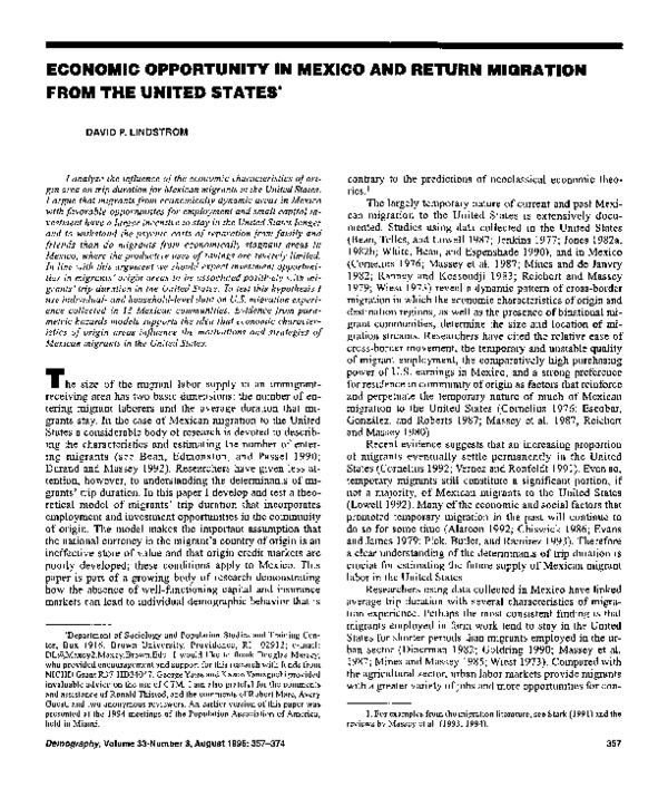 (PDF) Economic Opportunity in Mexico and Return Migration from the ...