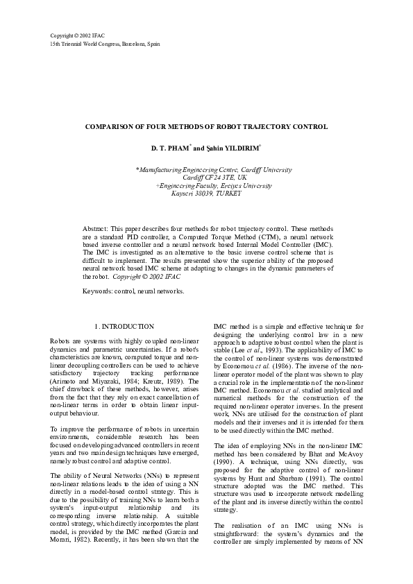 (PDF) Comparison of Four Methods of Robot Trajectory Control