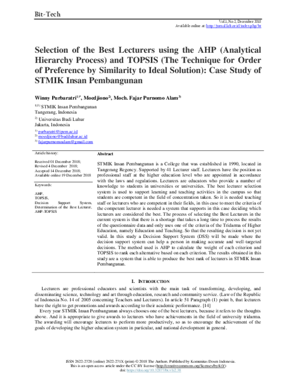 (PDF) Selection of the Best Lecturers using the AHP (Analytical ...