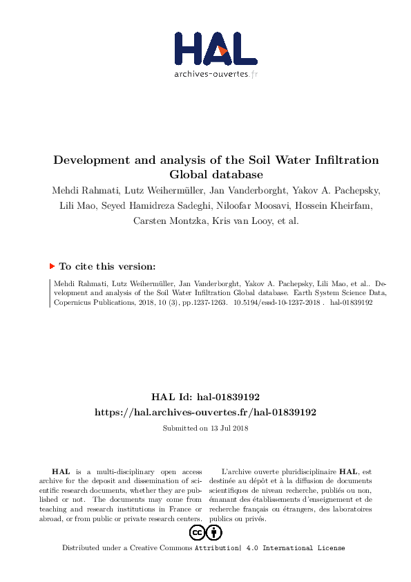 (PDF) Development and Analysis of Soil Water Infiltration Global Database
