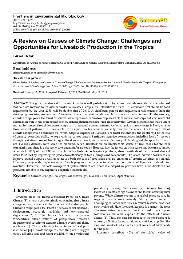 (PDF) A Review on Causes of Climate Change Challenges and