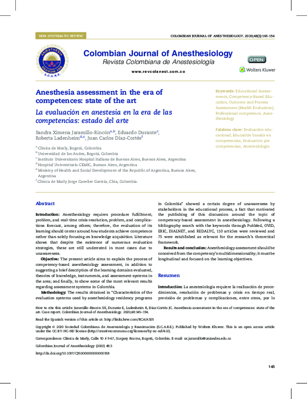 (PDF) Anesthesia assessment in the era of competences: state of the art