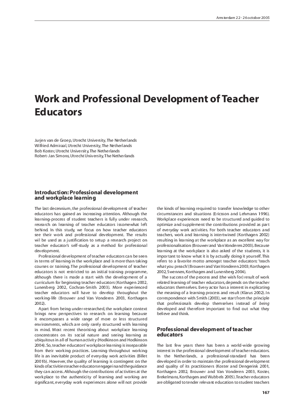 (PDF) Work and Professional Development of Teacher Educators