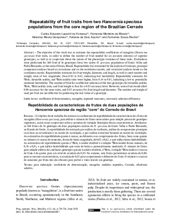 (PDF) Repeatability of fruit traits from two Hancornia speciosa ...