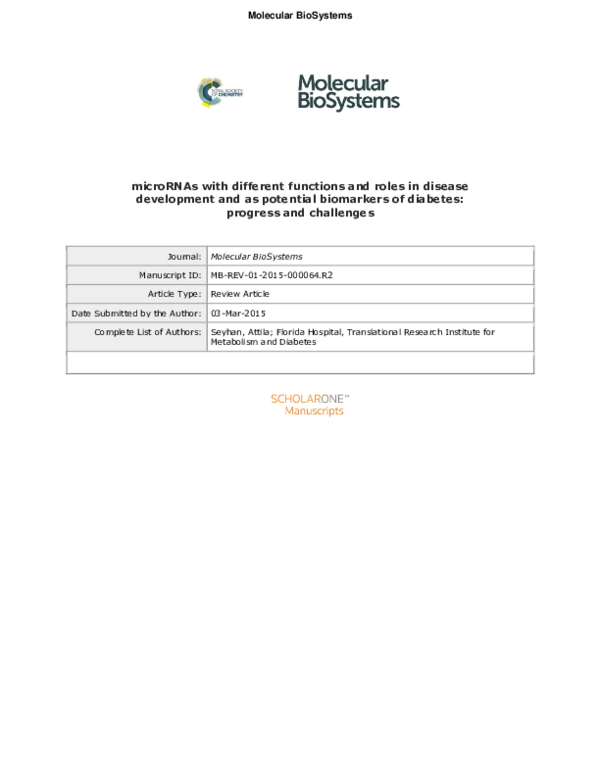 (PDF) microRNAs with different functions and roles in disease ...