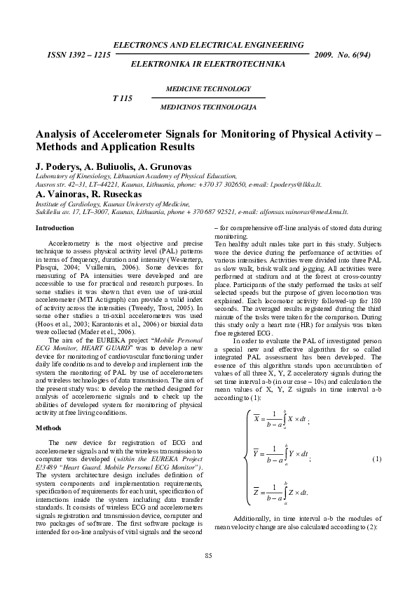 (PDF) Analysis of Accelerometer Signals for Monitoring of Physical ...