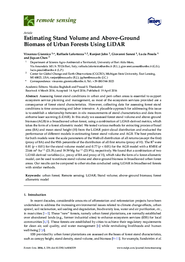 (PDF) Estimating Stand Volume and Above-Ground Biomass of Urban Forests ...