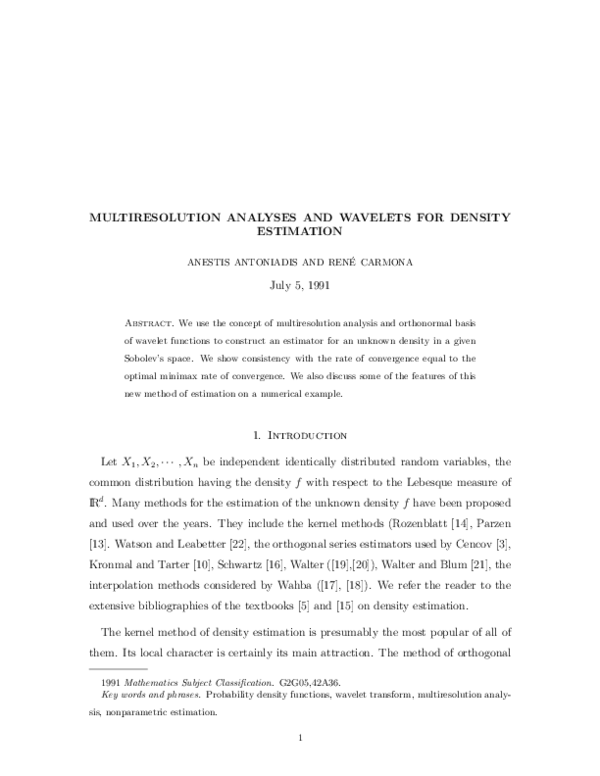 (PDF) Multiresolution analyses and wavelets for density estimation
