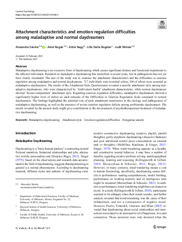 (PDF) Attachment characteristics and emotion regulation difficulties ...