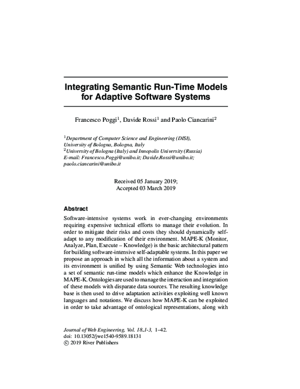 (PDF) Integrating Semantic Run-Time Modelsfor Adaptive Software Systems