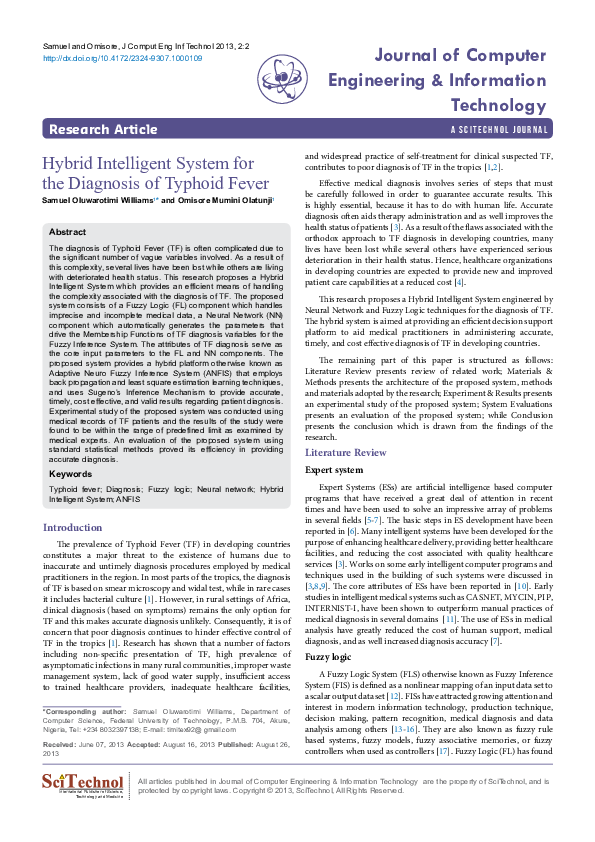 (PDF) Hybrid Intelligent System for the Diagnosis of Typhoid Fever