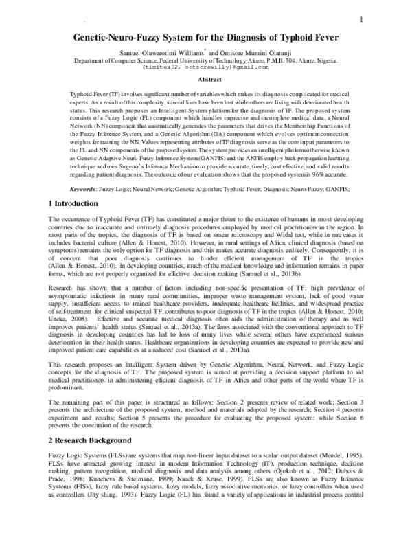 (PDF) Genetic-Neuro-Fuzzy System for the Diagnosis of Typhoid Fever ...