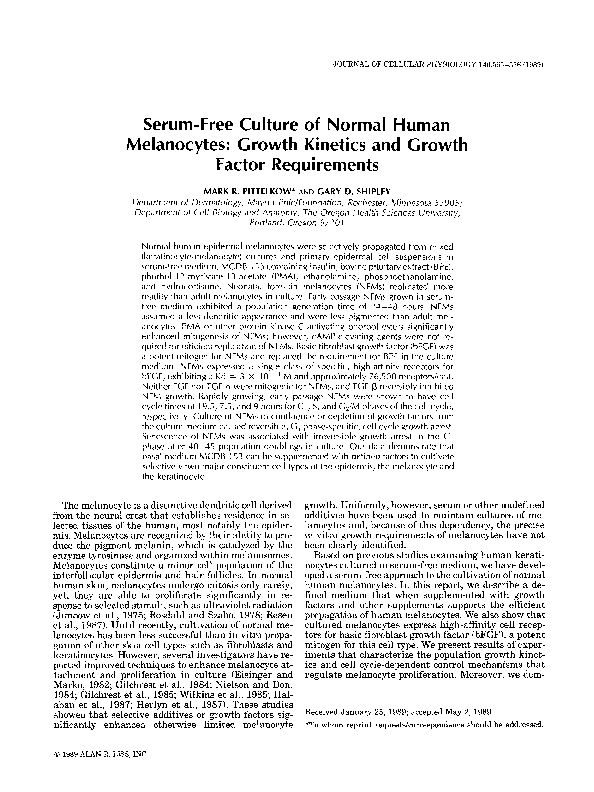 (PDF) Serum-free culture of normal human melanocytes: Growth kinetics ...