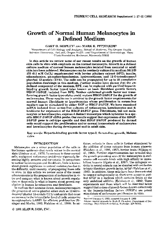 (PDF) Growth of Normal Human Melanocytes in a Defined Medium