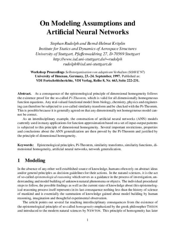 (PDF) On Modeling Assumptions and Artificial Neural Networks