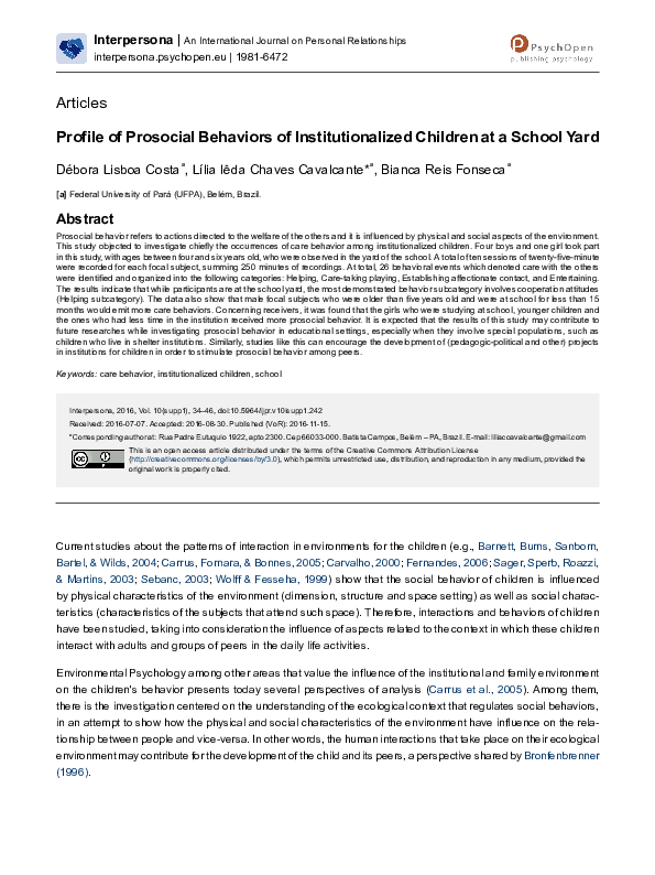 (PDF) Profile of prosocial behaviors of institutionalized children at a ...