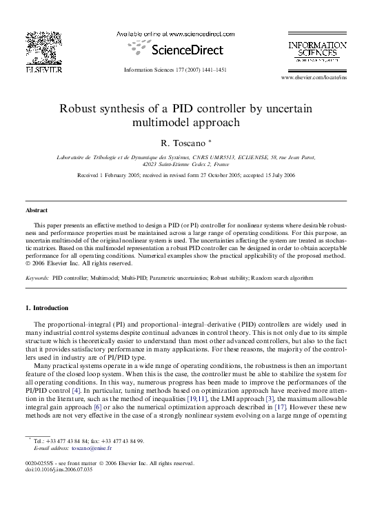 (PDF) Robust synthesis of a PID controller by uncertain multimodel approach