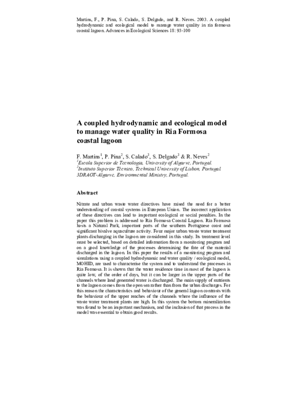 (PDF) A coupled hydrodynamic and ecological model to manage water ...
