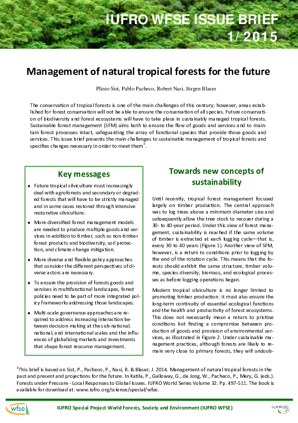 (PDF) Management of natural tropical forests for the future