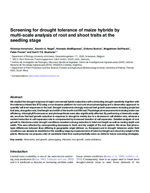 (PDF) Screening for drought tolerance of maize hybrids by multi-scale ...