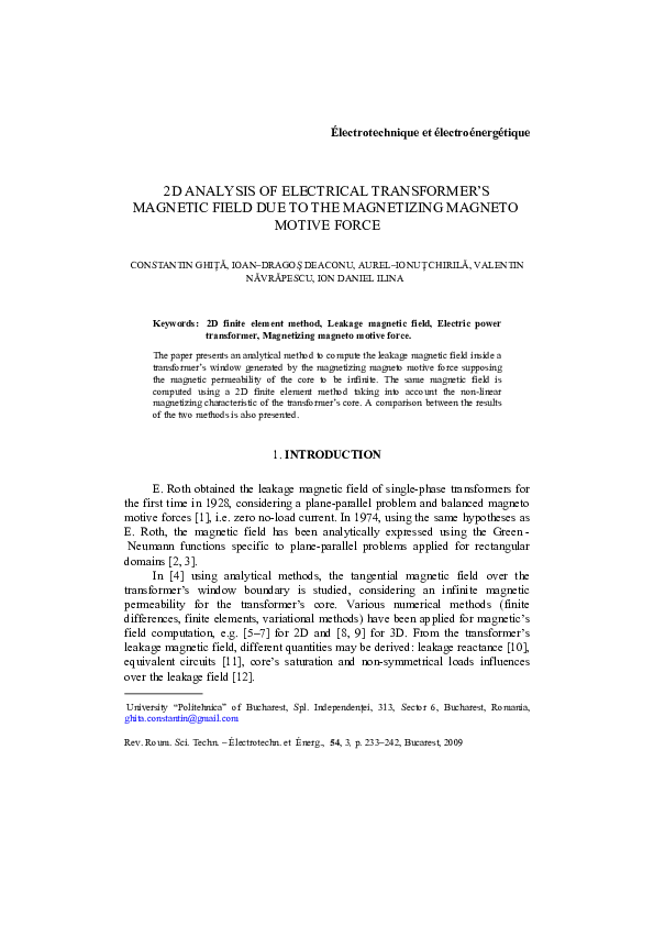 (PDF) 2D Analysis of Electrical Transformer's Magnetic Field Due to the ...