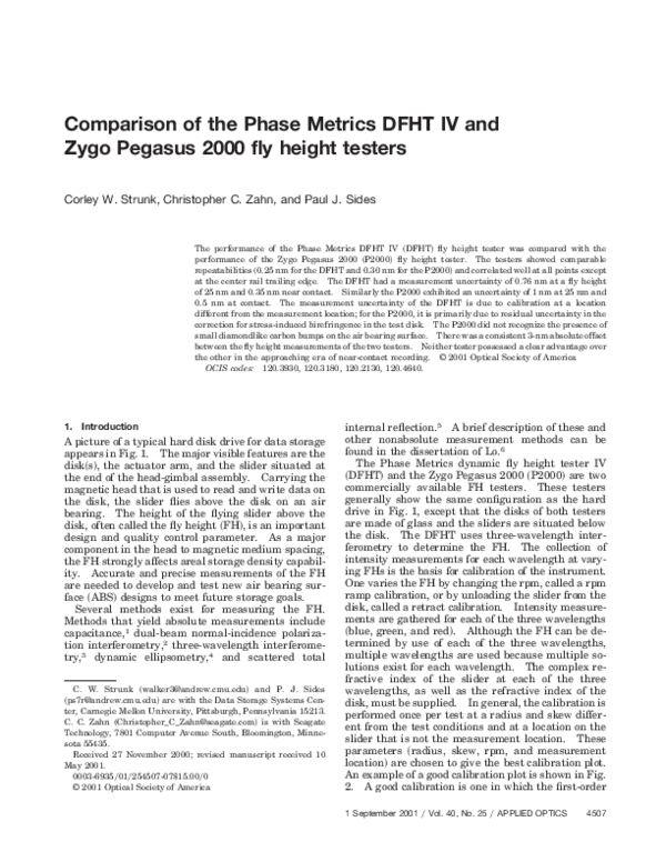 (PDF) Comparison of the Phase Metrics DFHT IV and Zygo Pegasus 2000 Fly ...