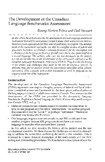 (PDF) The Development of Canadian Language Benchmarks Assessment