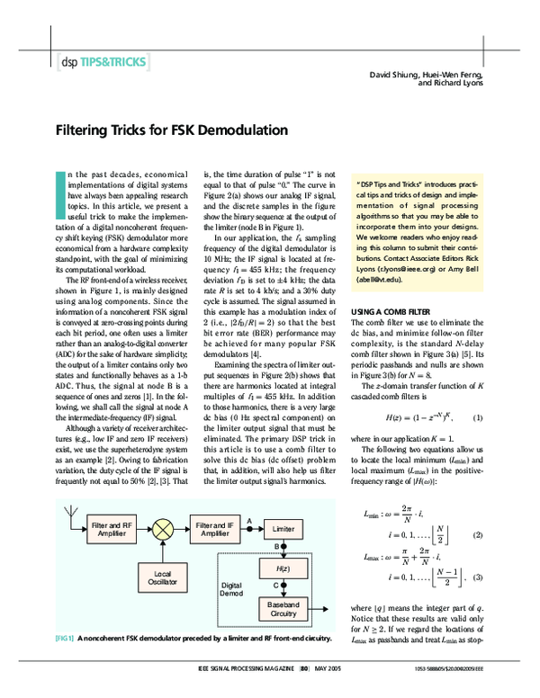 (PDF) Filtering tricks for FSK demodulation