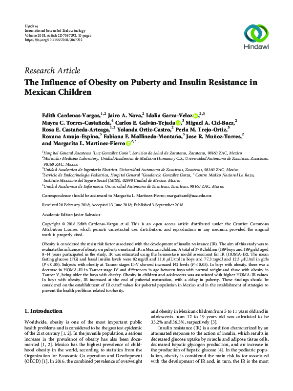 (PDF) The Influence of Obesity on Puberty and Insulin Resistance in ...