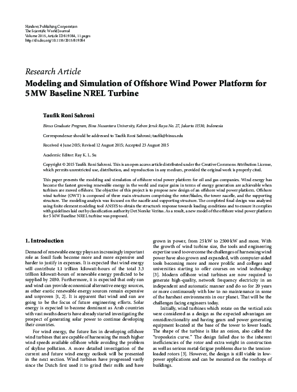 (PDF) Modeling and Simulation of Offshore Wind Power Platform for 5 MW ...