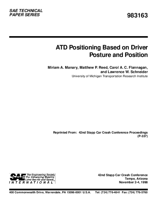 (PDF) ATD Positioning Based on Driver Posture and Position
