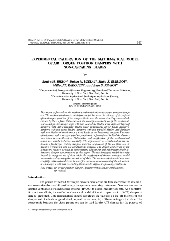 (PDF) Experimental calibration of the mathematical model of Air Torque ...