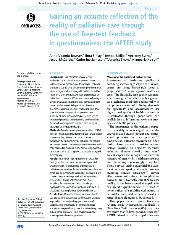  pdf gaining an accurate reflection of the reality of palliative care