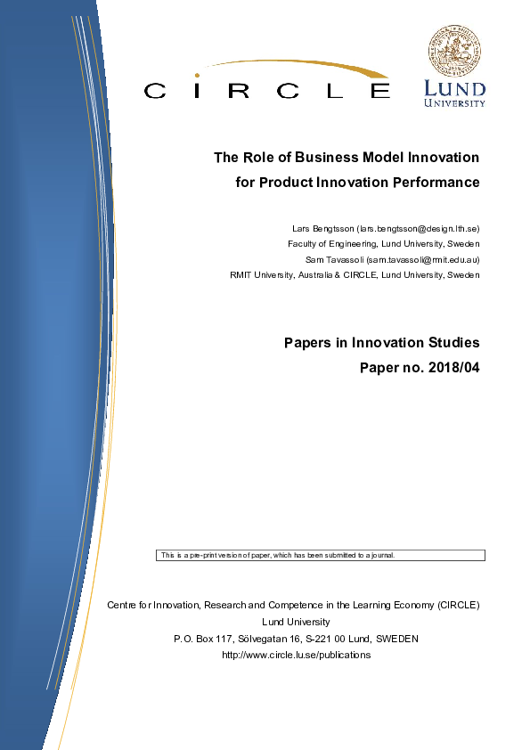 (PDF) The Role of Business Model Innovation for Product Innovation ...