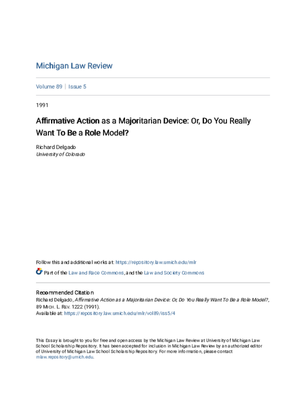 (PDF) Affirmative action as a majoritarian device: Or, do you really ...