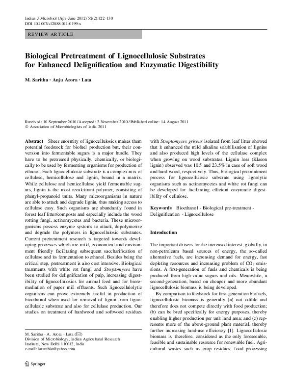 (PDF) Biological Pretreatment of Lignocellulosic Substrates for ...