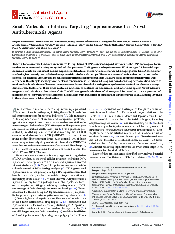 (PDF) Small Molecule Inhibitors Targeting Topoisomerase I as Novel ...