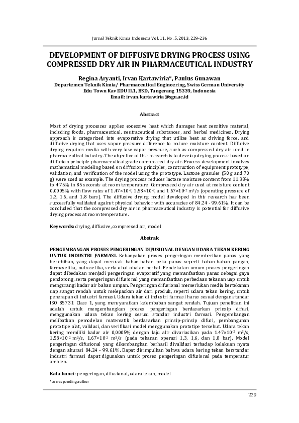(PDF) Development of diffusive drying process using compressed dry air