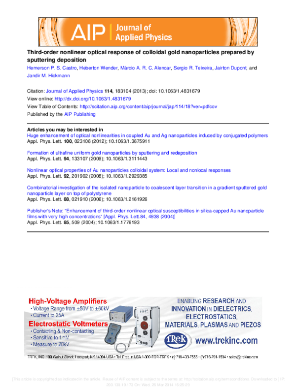 (PDF) Third-order nonlinear optical response of colloidal gold ...