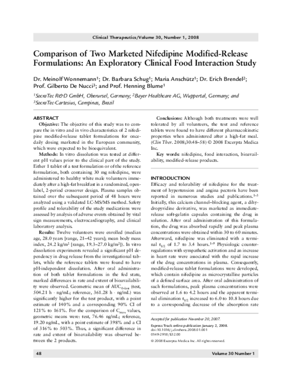 (PDF) Comparison of two marketed nifedipine modifiedrelease