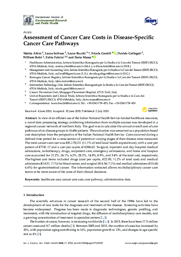 (PDF) Assessment of Cancer Care Costs in Disease-Specific Cancer Care ...
