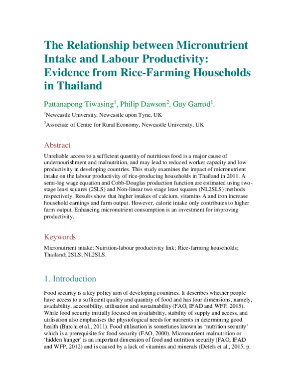 (PDF) The relationship between micronutrient intake and labour ...