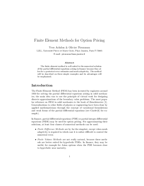 (PDF) Finite Element Methods for Option Pricing
