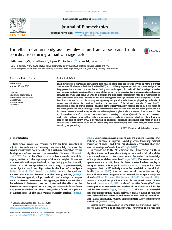(PDF) The effect of an on-body assistive device on transverse plane ...