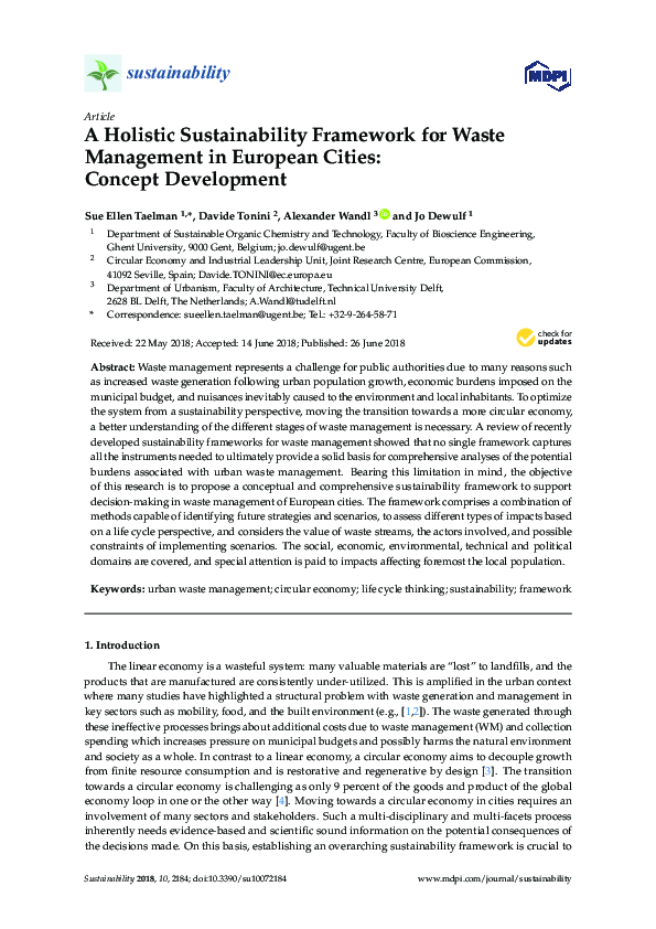 (PDF) A Holistic Sustainability Framework for Waste Management in ...