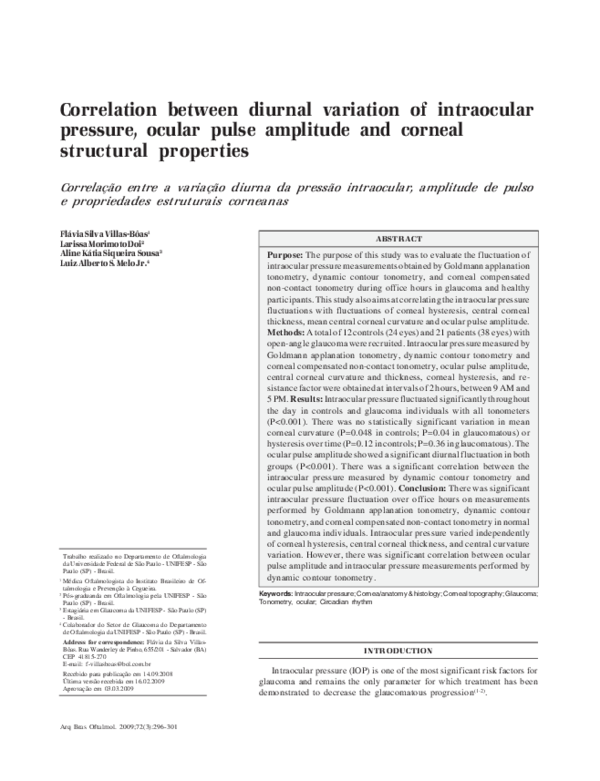(PDF) Correlation between diurnal variation of intraocular pressure ...