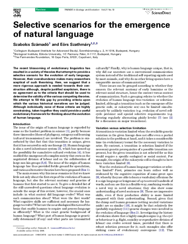 (PDF) Selective scenarios for the emergence of natural language