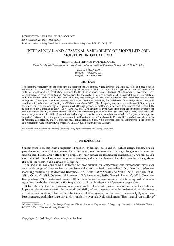 (PDF) Interannual and seasonal variability of modelled soil moisture in ...