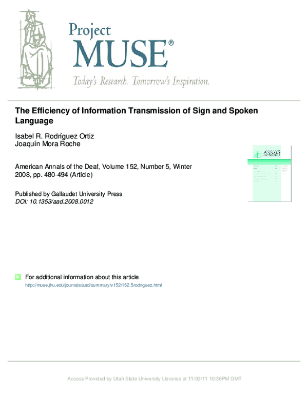 (PDF) The Efficiency of Information Transmission of Sign and Spoken ...