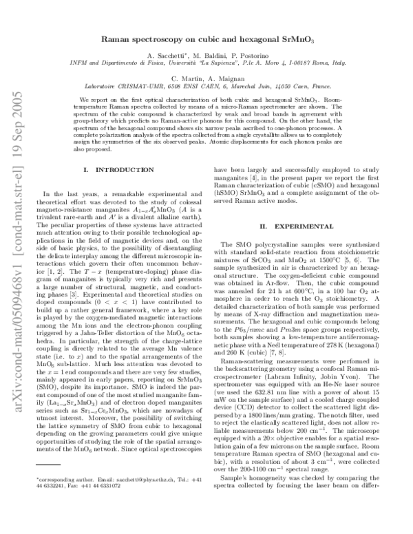 (PDF) Raman spectroscopy on cubic and hexagonal SrMnO3